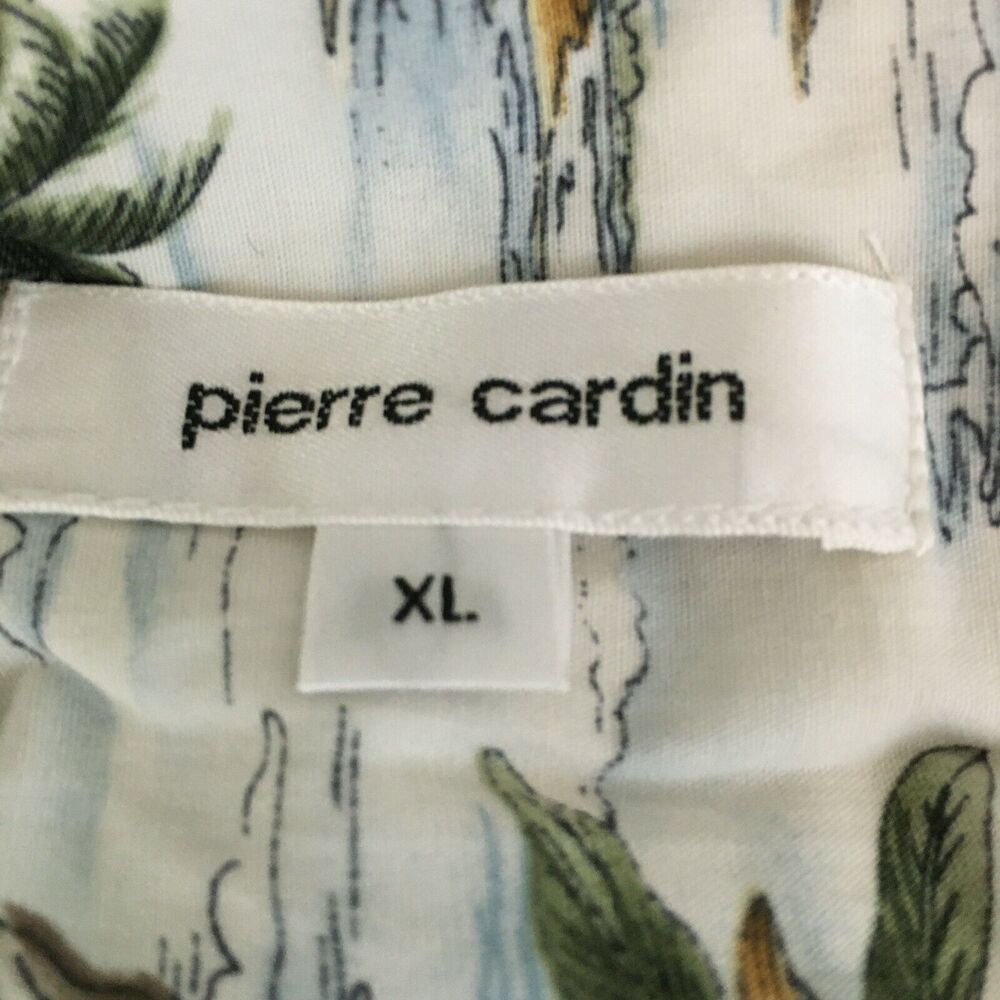 Pierre Cardin‎ Shirt Mens Sz XL Beige Tropical  Cotton Short Sleeve Button Up - Picture 6 of 9